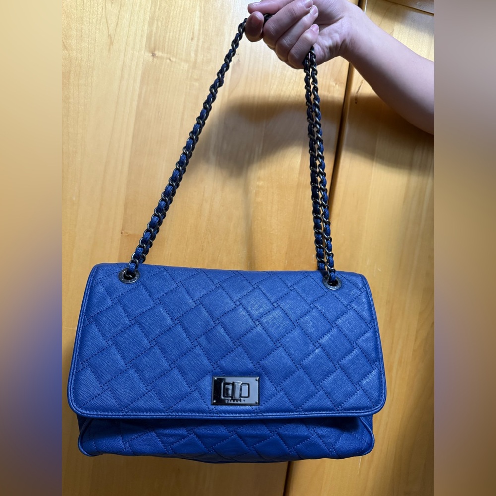 Blue Quilted Chain Shoulder Bag